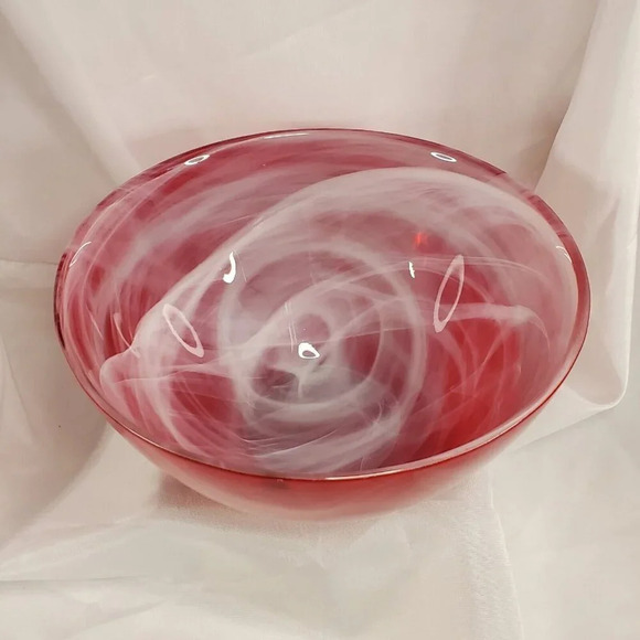 SEA Glasbruk Kosta Boda Sweden Art Glass Blown Bowl Red W/ White Smoke Painted - Picture 6 of 12